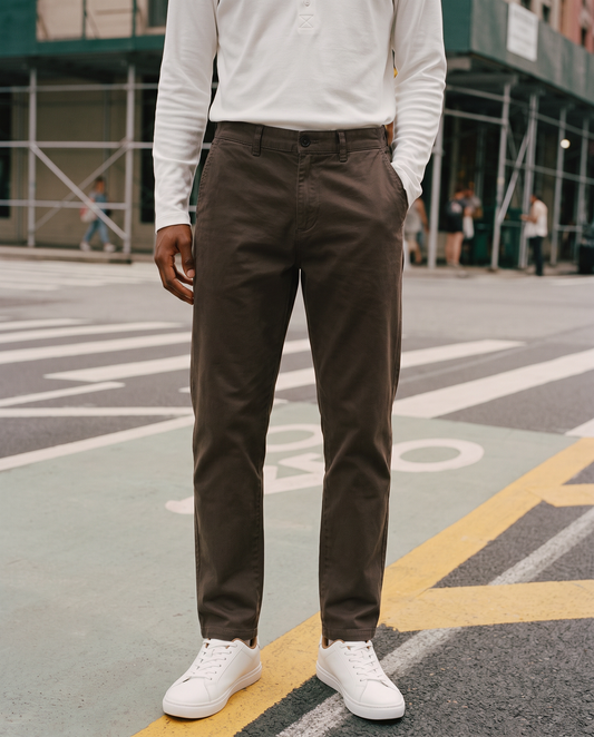 Pantaloni Chino Regular Fit in Twill - Grigio fango
