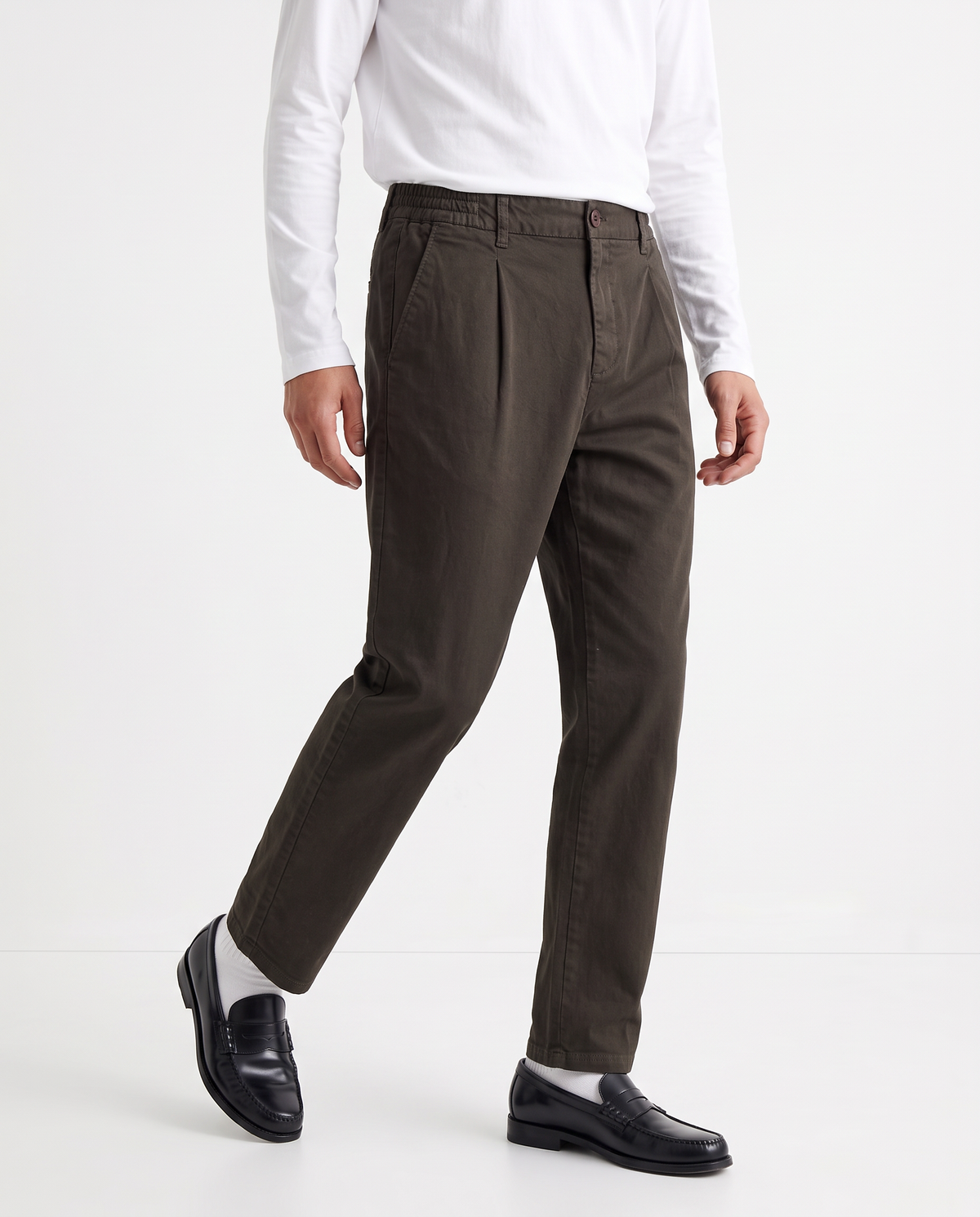 Elasticated Twill Chino Jogger Pants - Brown