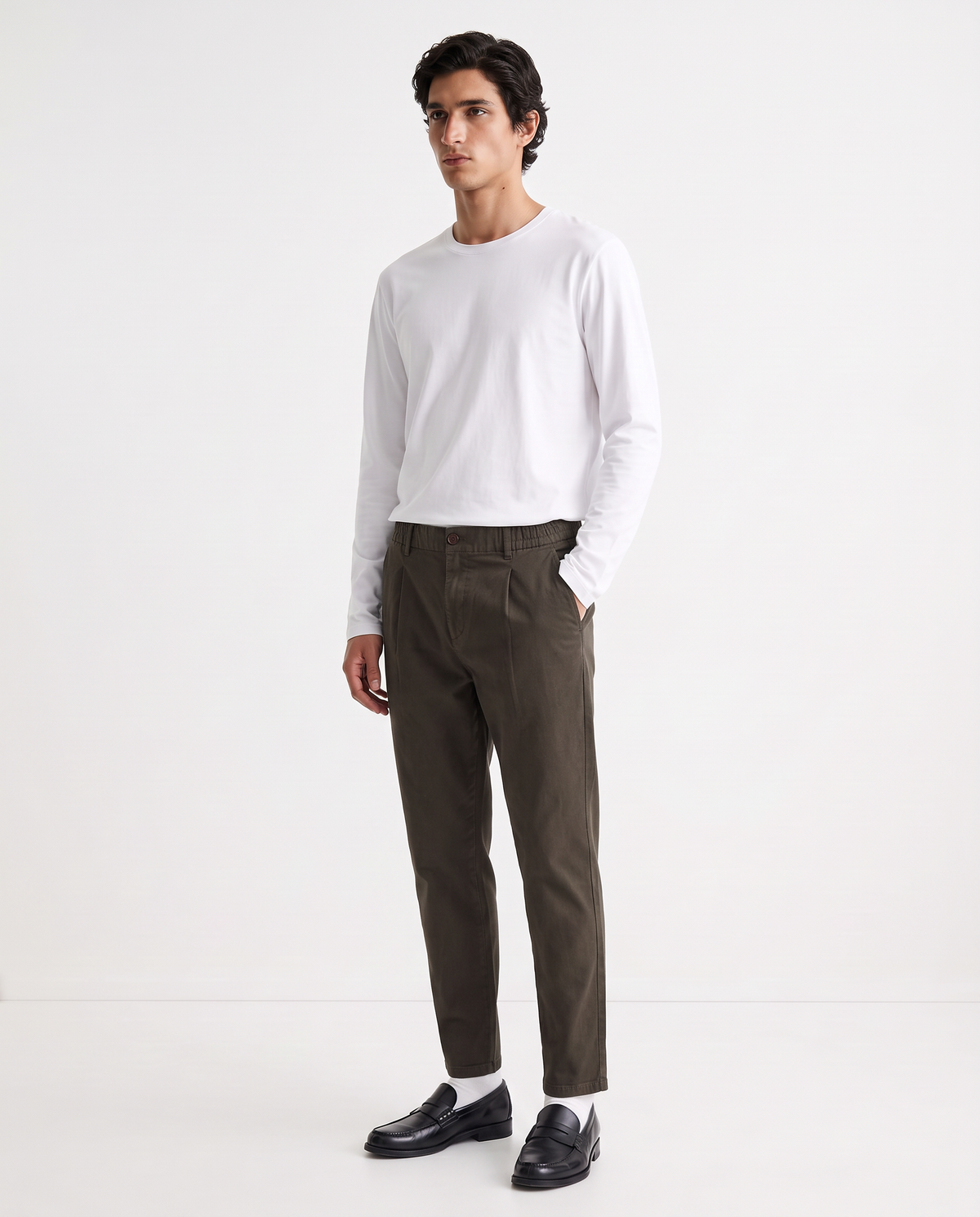 Elasticated Twill Chino Jogger Pants - Brown