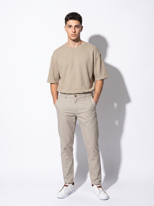 Pantaloni Chino Slim Fit a Righe - Beige