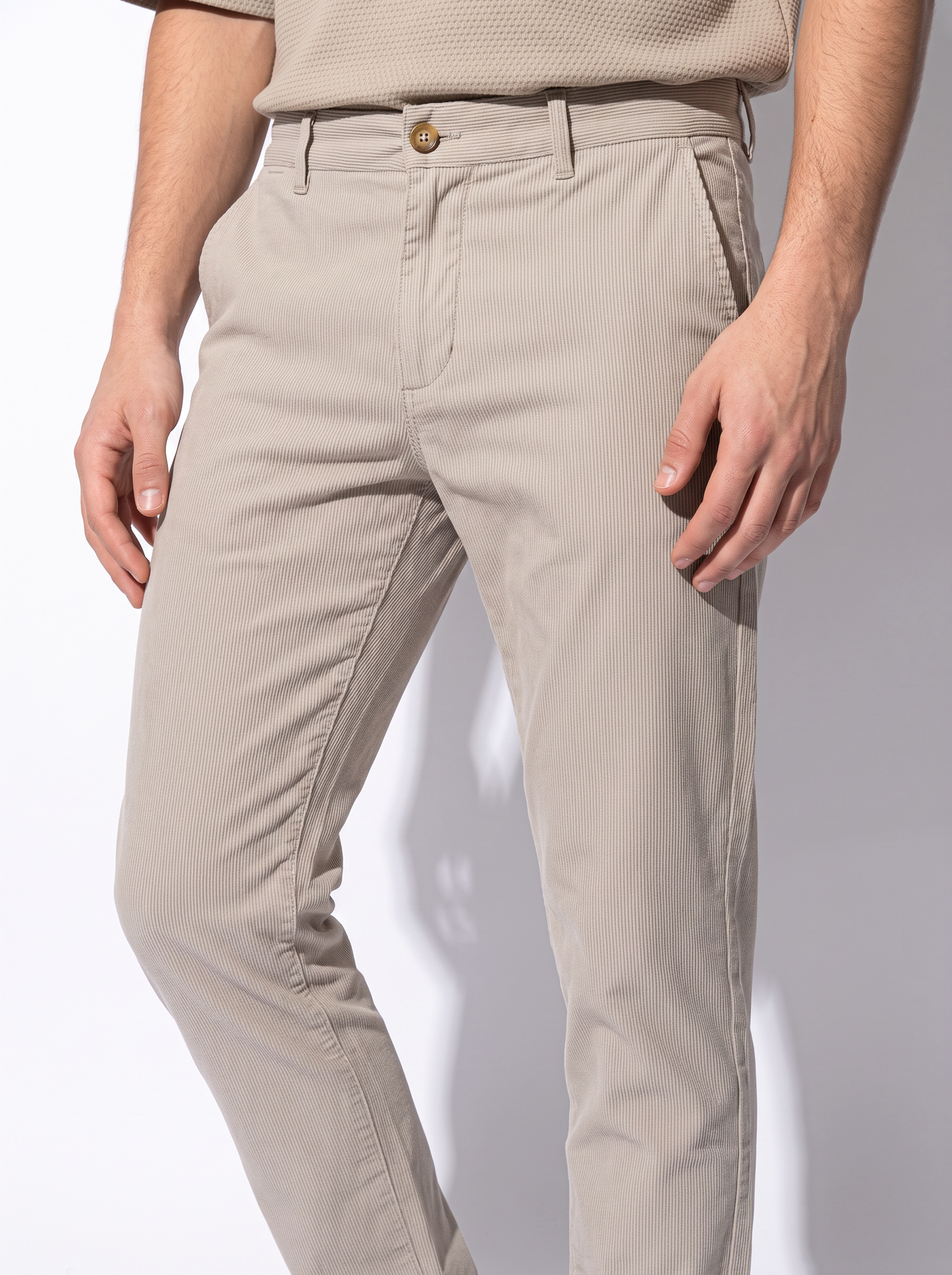 Slim Fit Striped Chino Pants - Beige