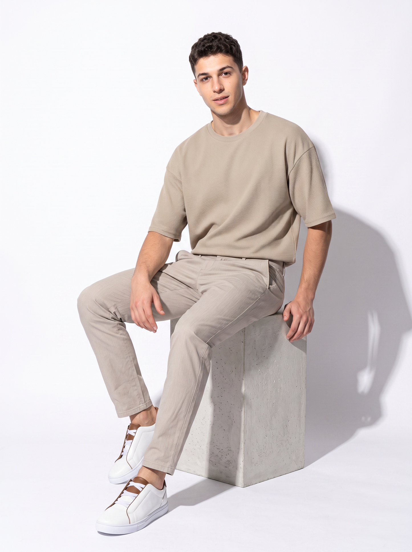 Slim Fit Striped Chino Pants - Beige