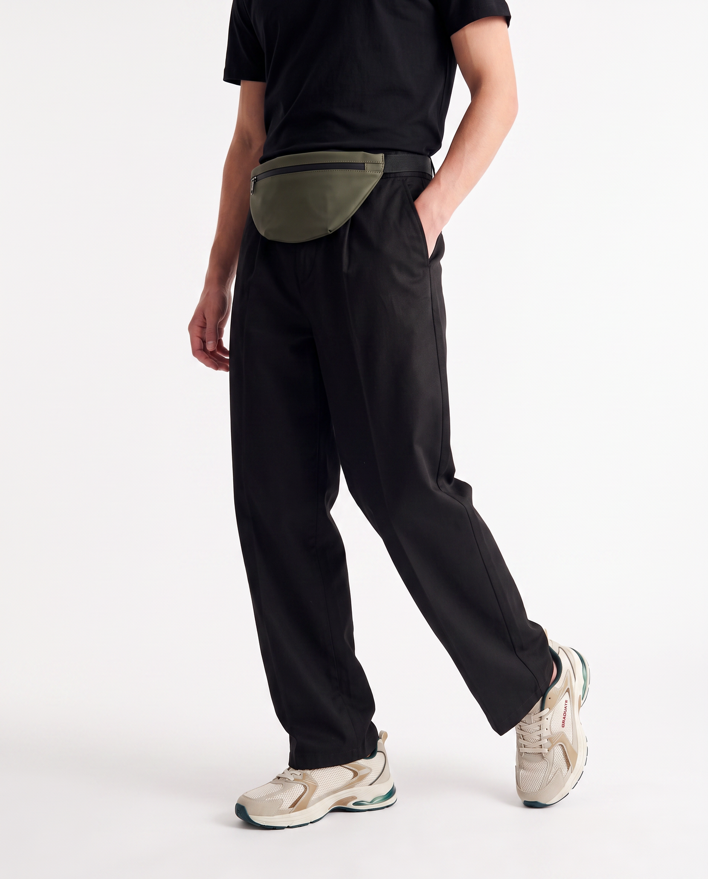 Pantaloni Chino Loose Wide Leg in Cotone - Nero