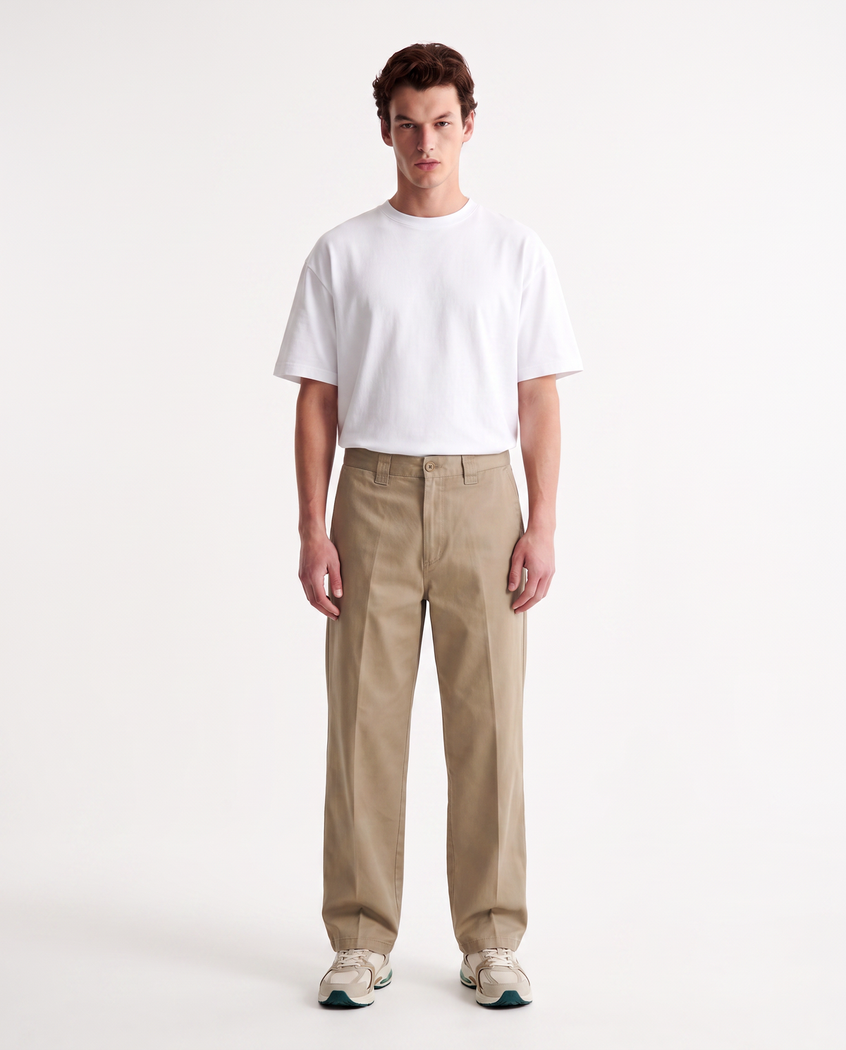 Loose Wide Leg Cotton Chino Pants - Green