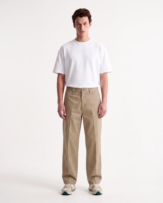 Pantaloni Chino Loose Wide Leg in Cotone - Verde kaki