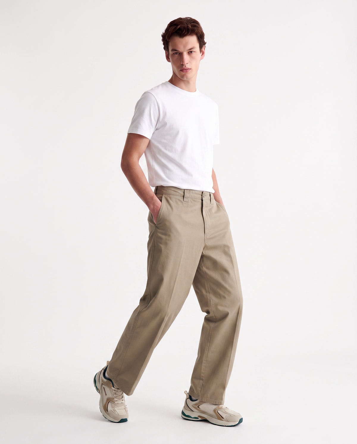Loose Wide Leg Cotton Chino Pants - Green