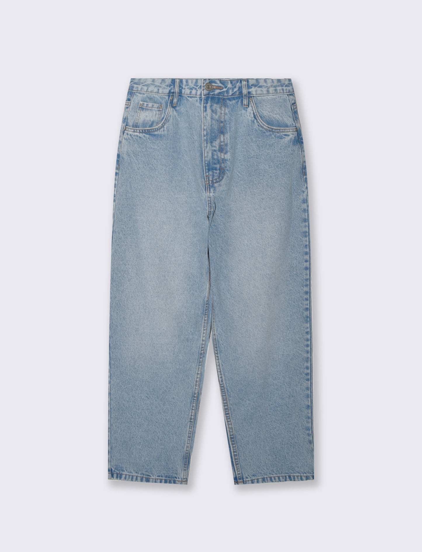 Jeans Tapered Wide Leg Effetto Slavato - Denim chiaro