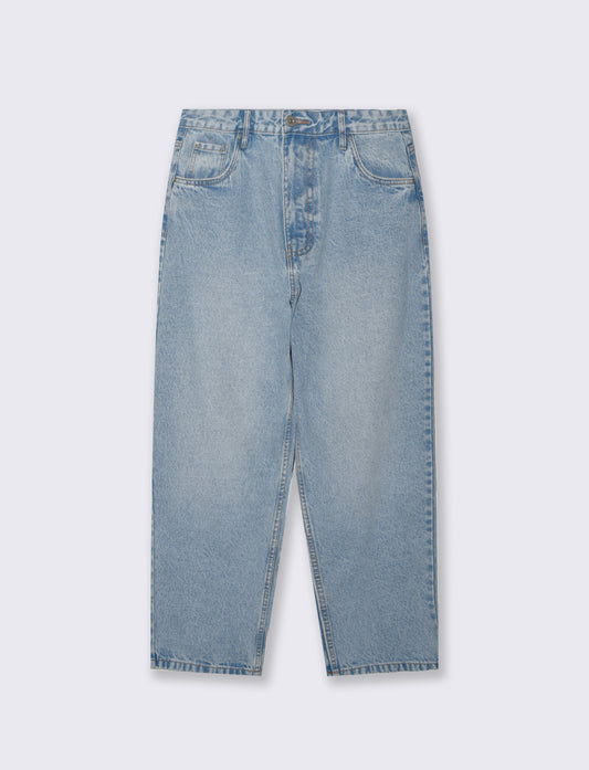 Jeans Tapered Wide Leg Effetto Slavato - Denim chiaro