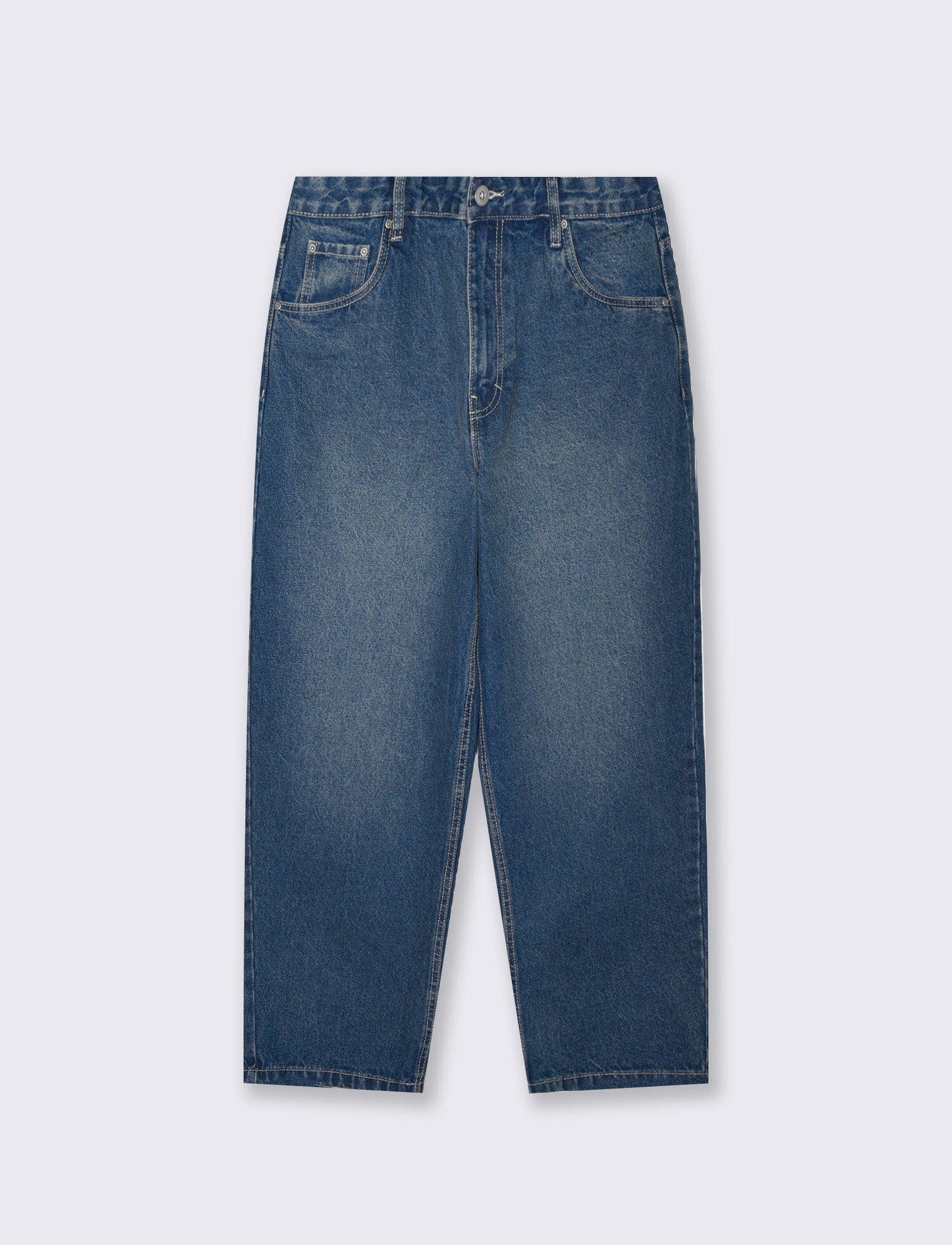 Jeans Tapered Wide Leg Effetto Slavato - Denim