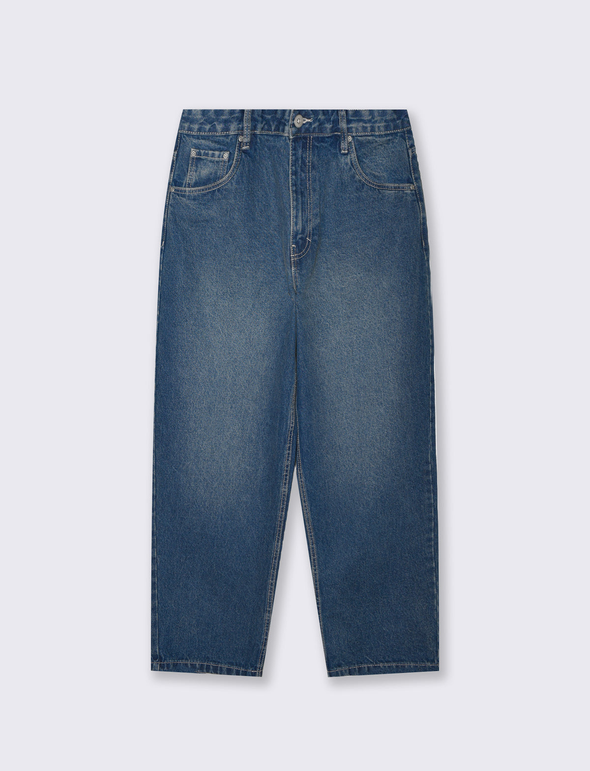 Jeans Tapered Wide Leg Effetto Slavato - Denim