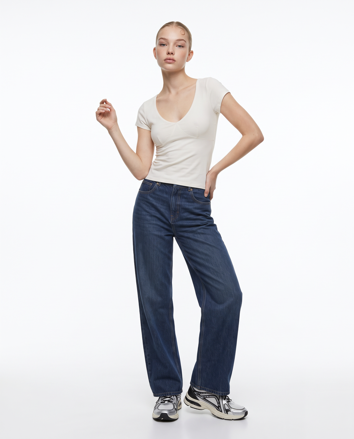 Jeans tapered a vita alta cinque tasche - Denim