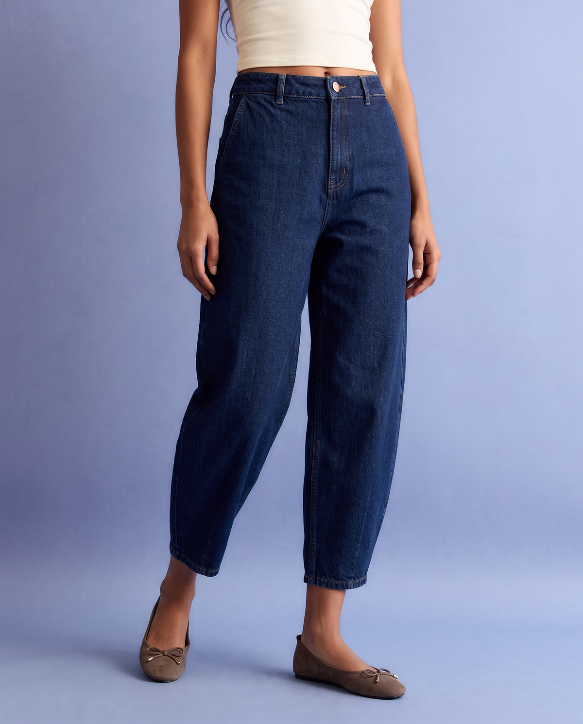 Jeans barrel a vita alta con tasche - DENIM SCURO