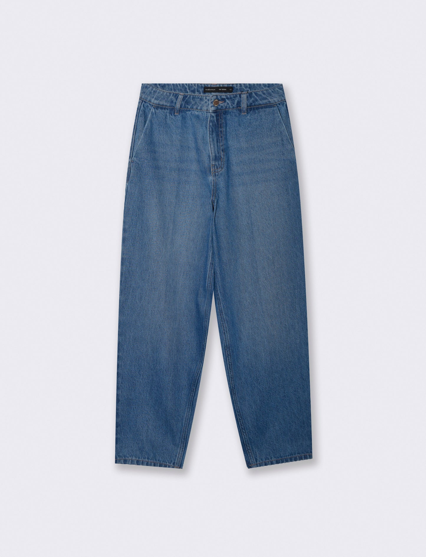 Jeans barrel a vita alta con tasche - Denim