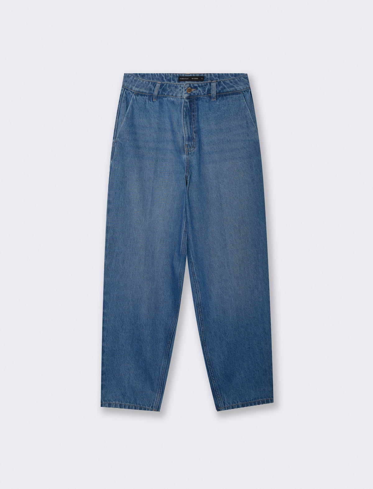 Jeans barrel a vita alta con tasche - Denim