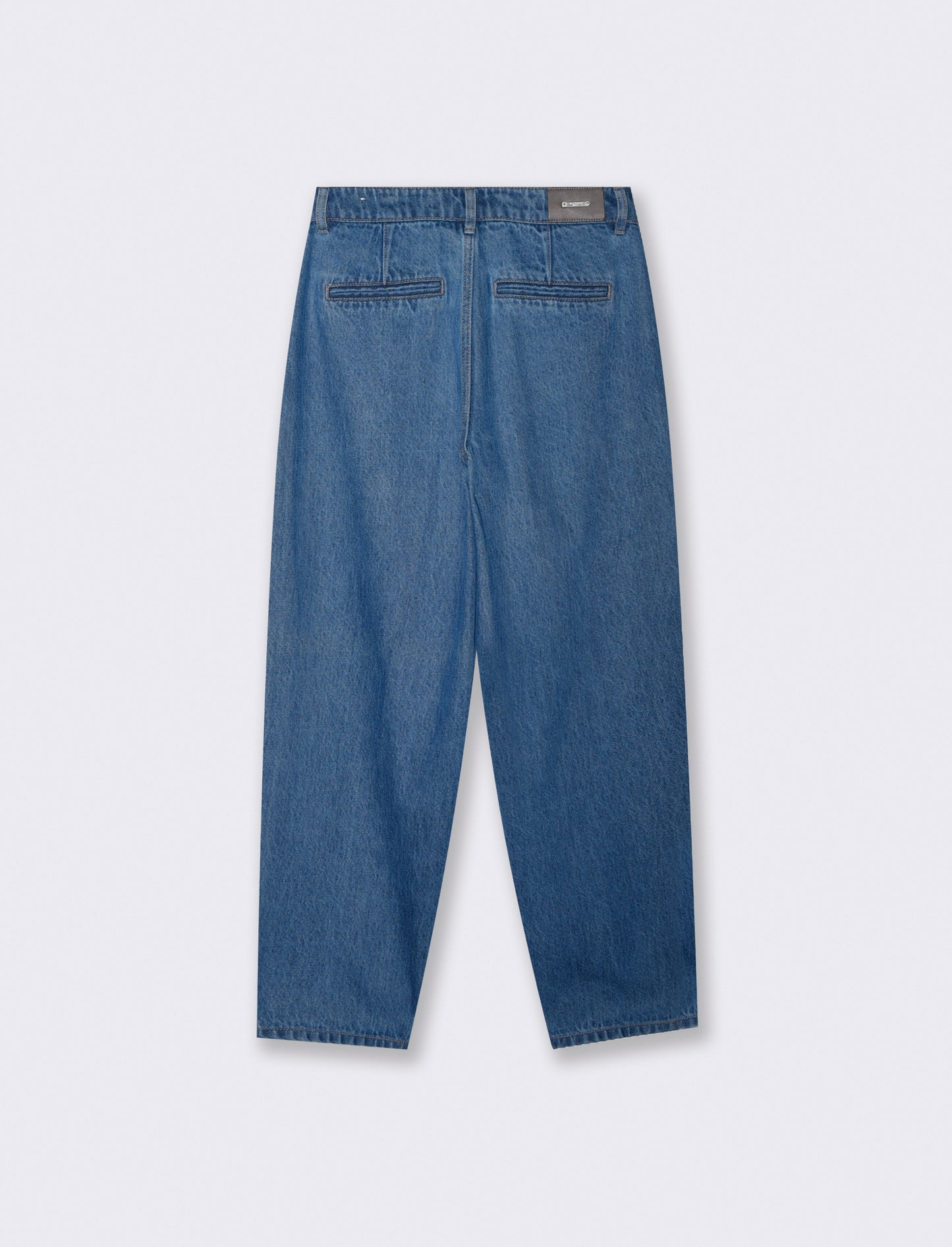 Jeans barrel a vita alta con tasche - Denim
