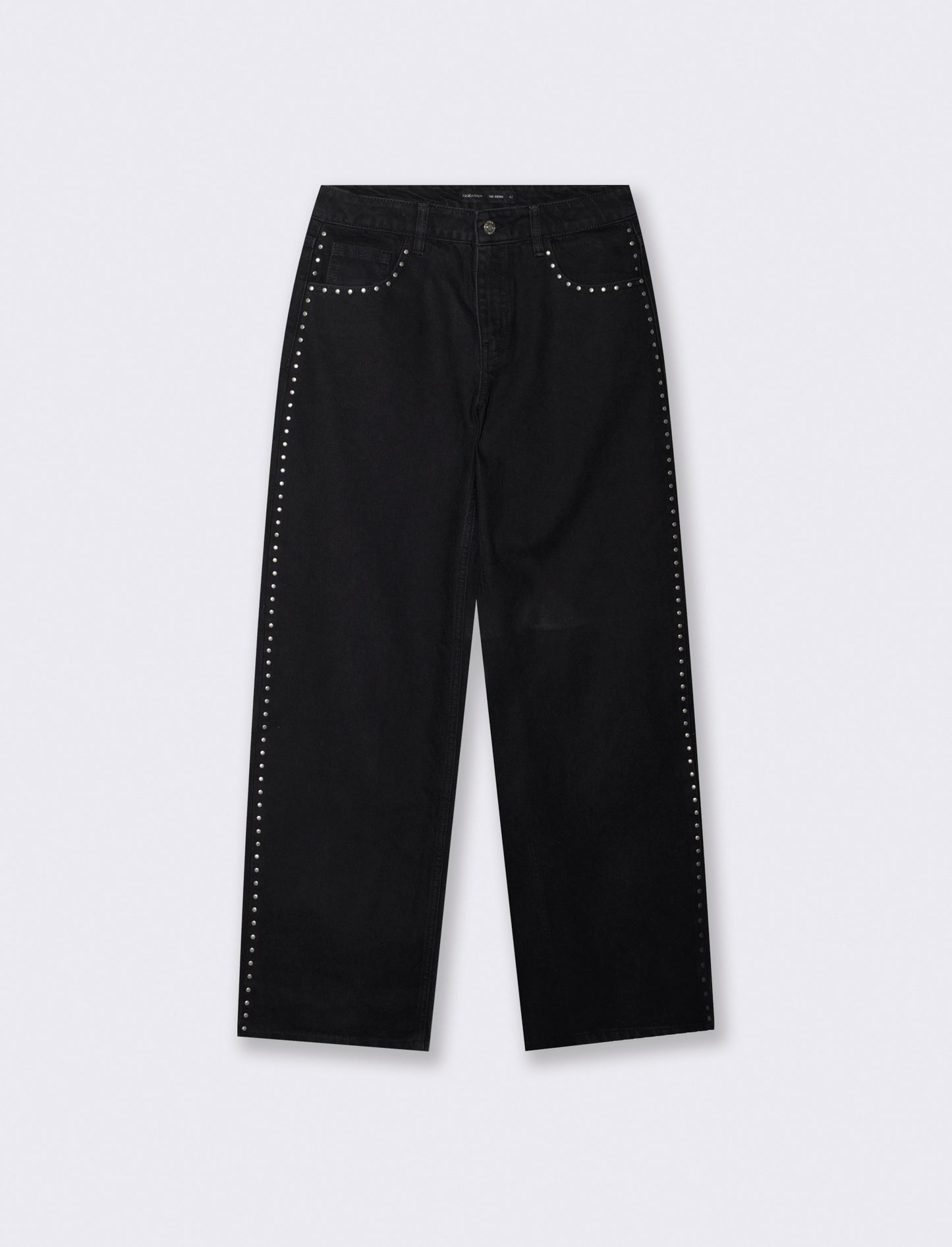 Jeans wide leg con borchie ai fianchi - Nero