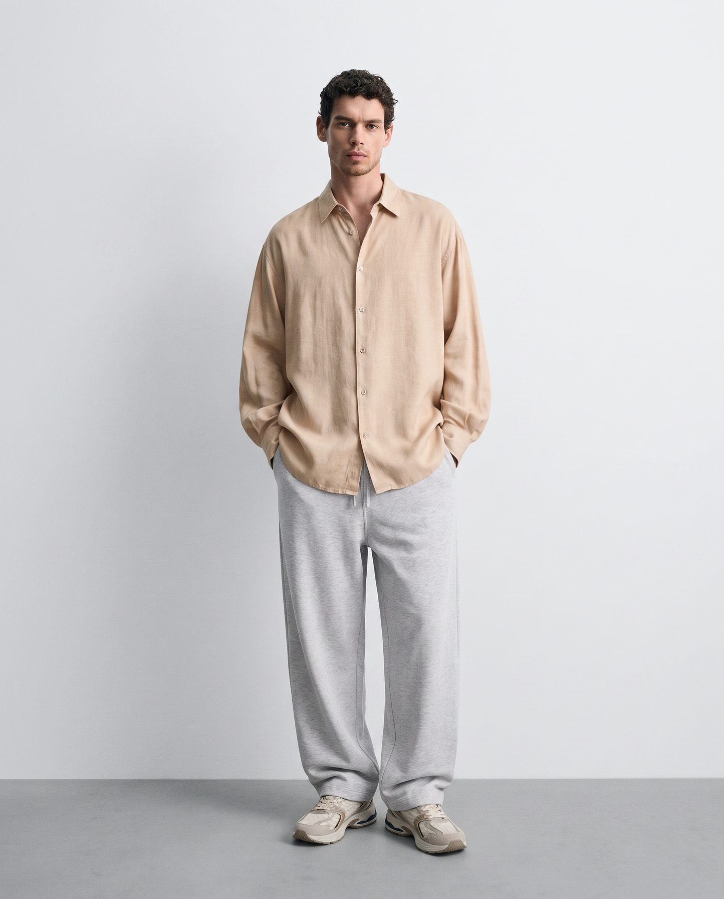 Camicia Boxy Fit con Effetto Maltinto - Beige
