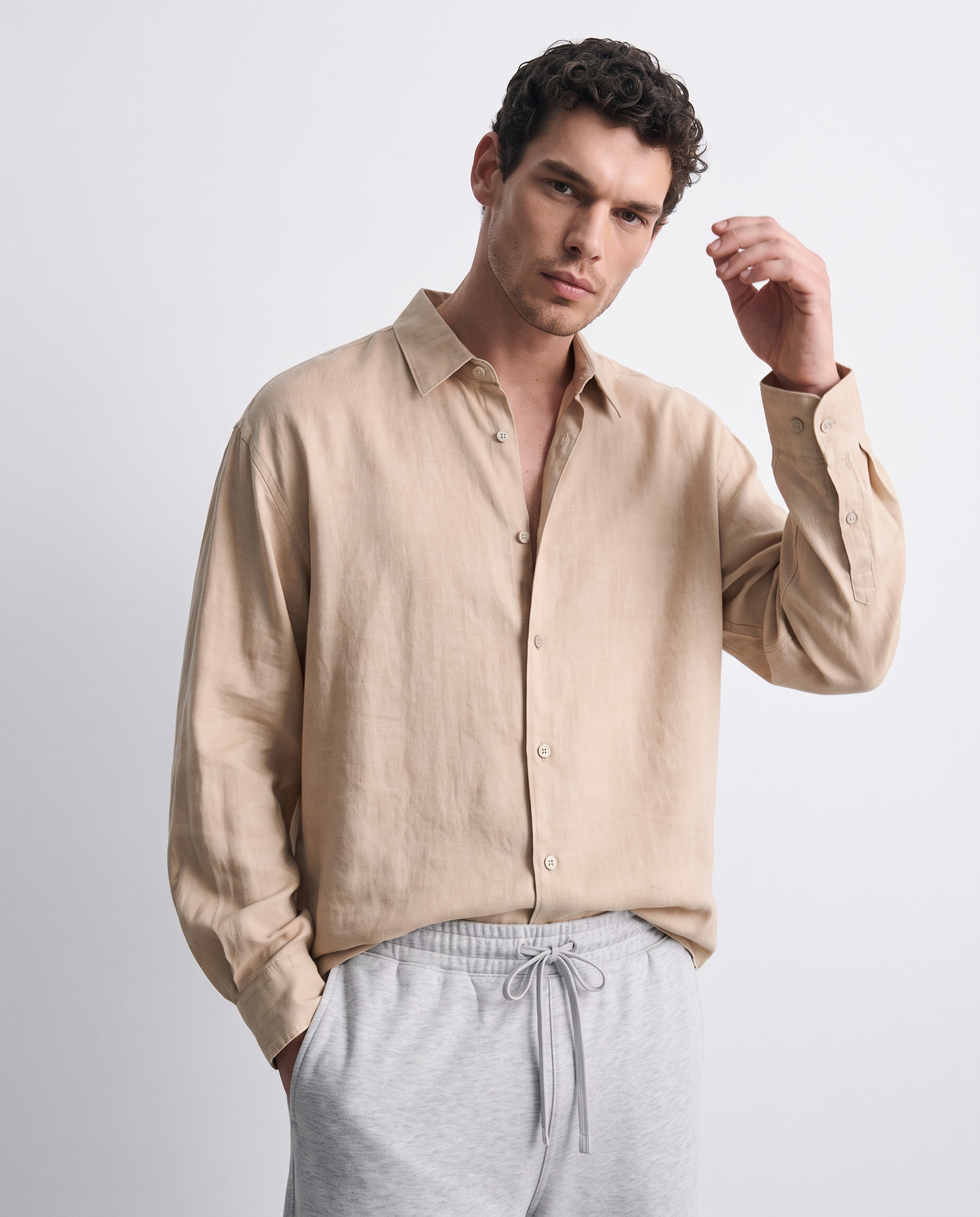 Camicia Boxy Fit con Effetto Maltinto - Beige