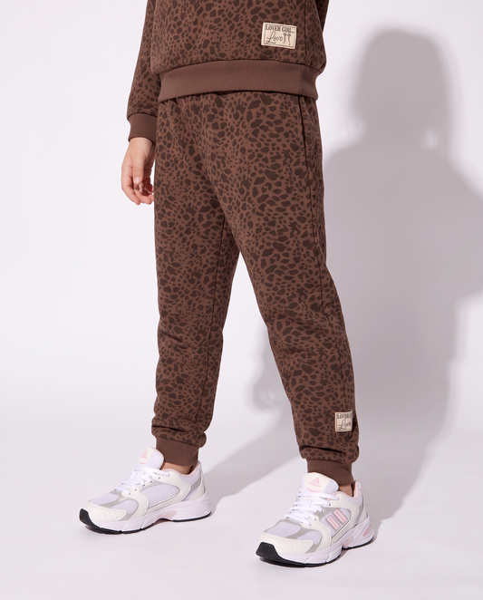 Jogger da bambina in tessuto garzato - Marrone cioccolato