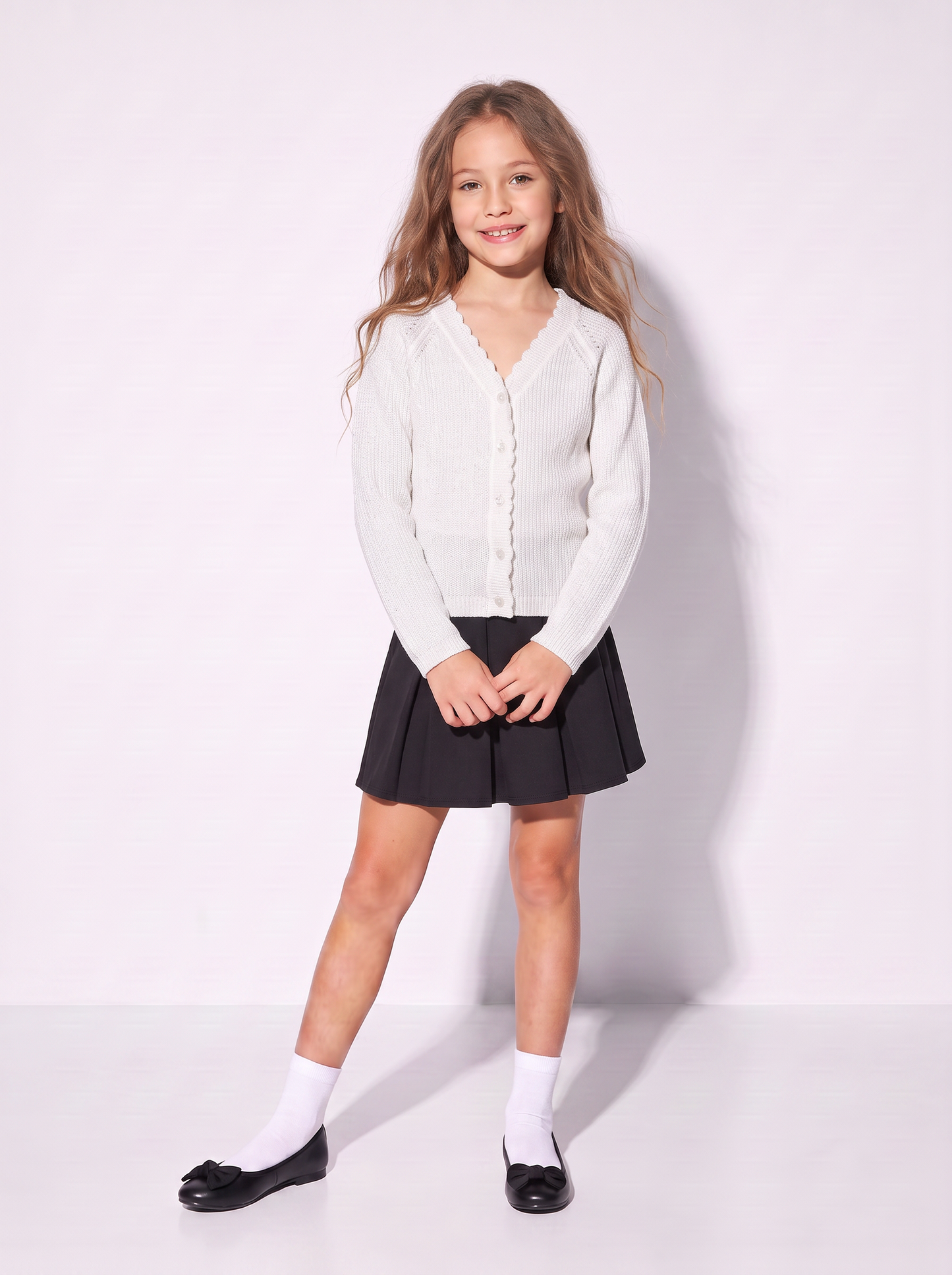 Metallic Knit Raglan Cardigan - White