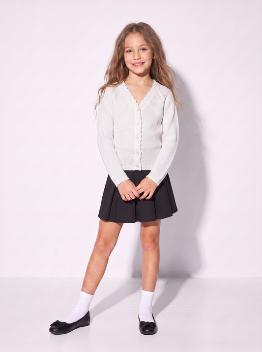 Metallic Knit Raglan Cardigan - White