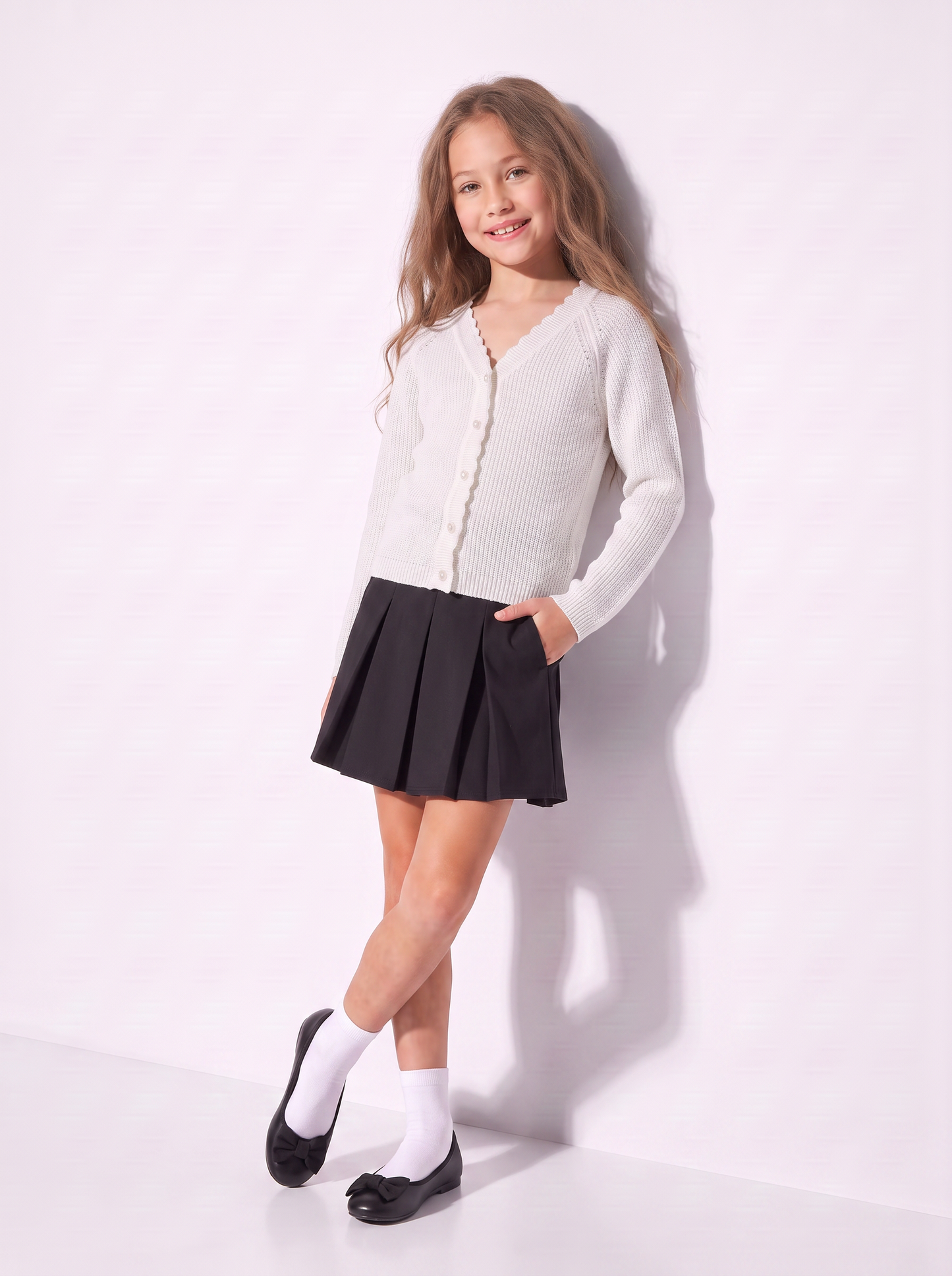 Metallic Knit Raglan Cardigan - White