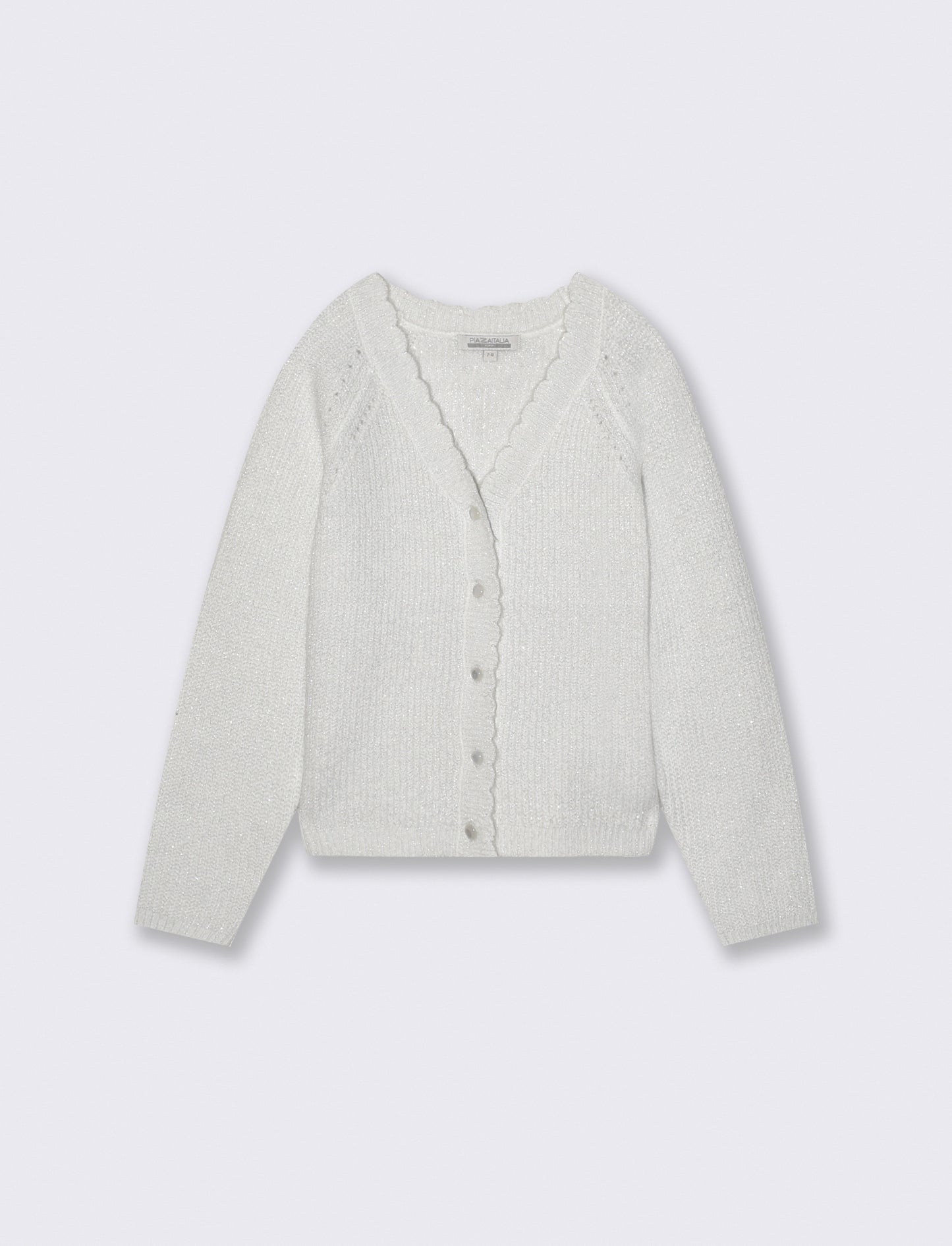 Metallic Knit Raglan Cardigan - White