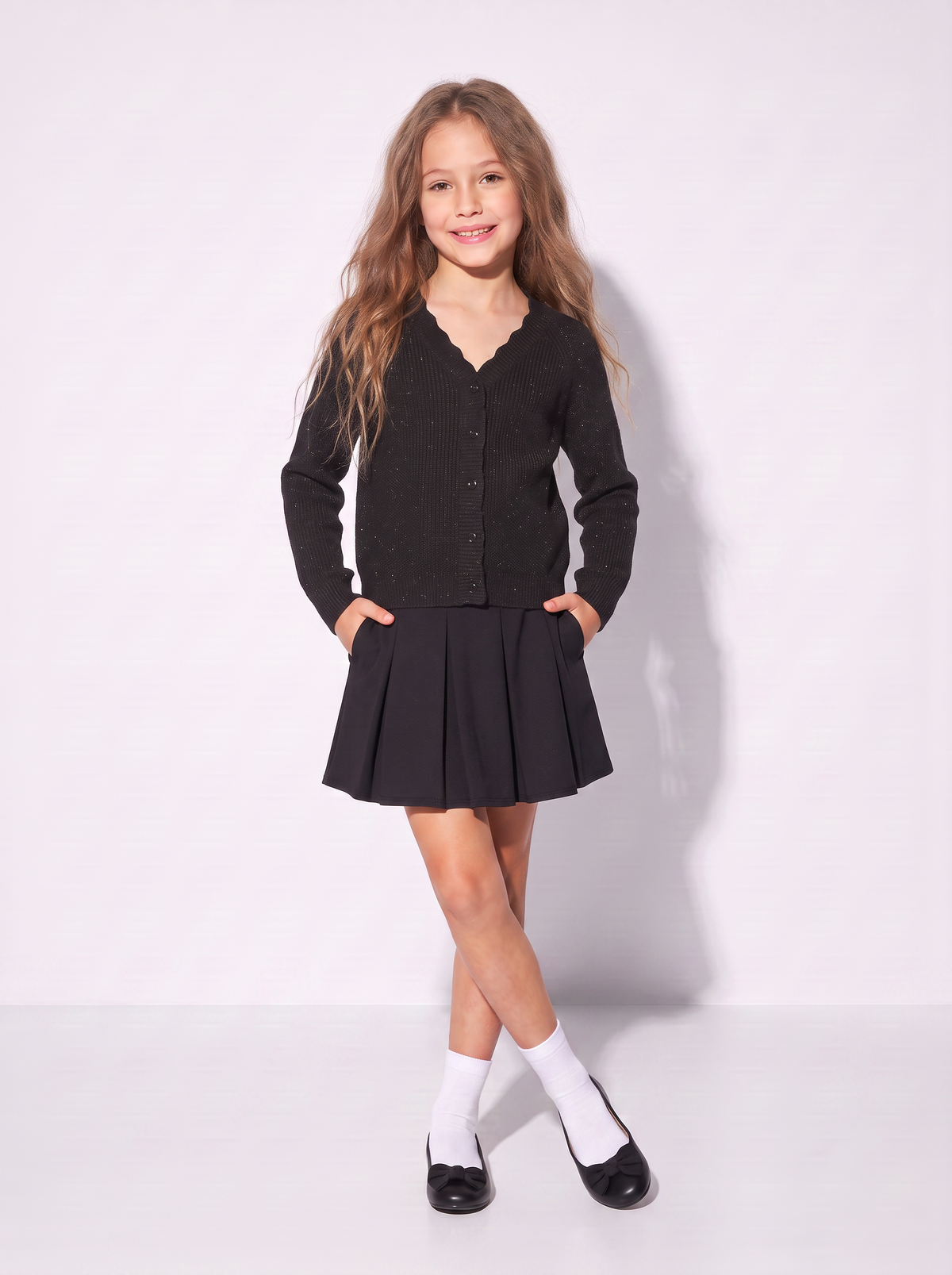 Metallic Knit Raglan Cardigan - Black