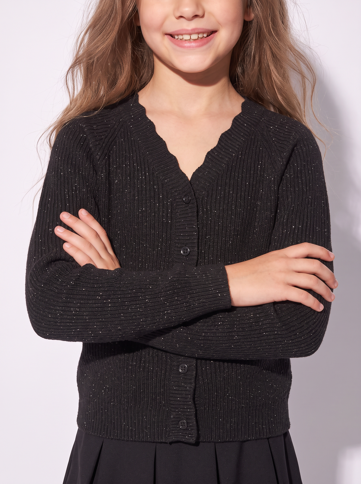 Metallic Knit Raglan Cardigan - Black
