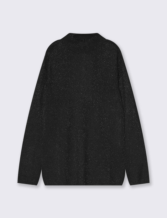 Pullover lungo collo lupetto con spacchi - Nero