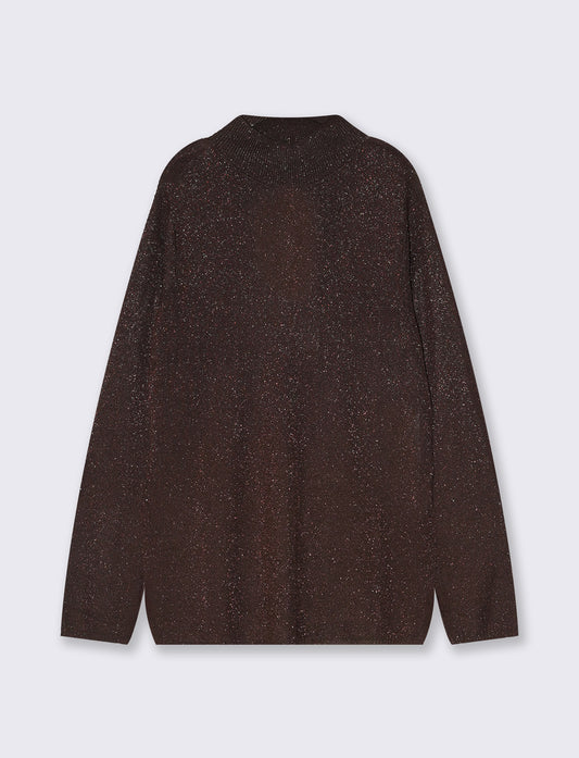 Pullover lungo collo lupetto con spacchi - Moro