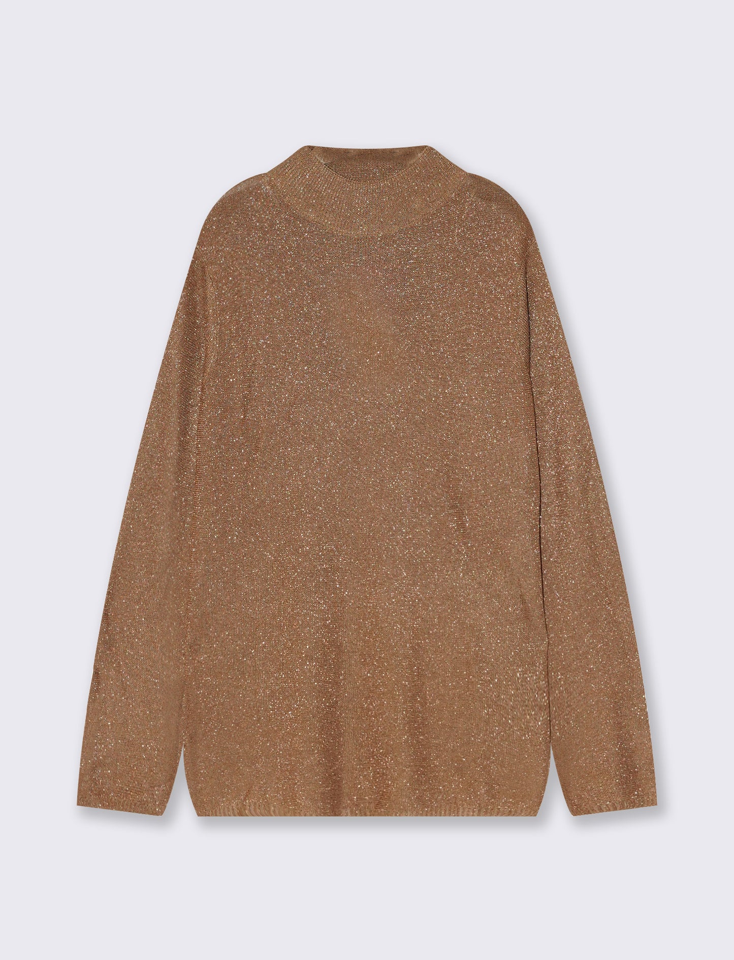 Pullover lungo collo lupetto con spacchi - Cammello