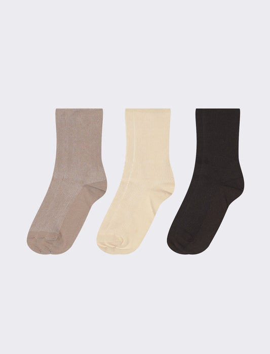 Calzini costine - Set da 3 paia - Beige