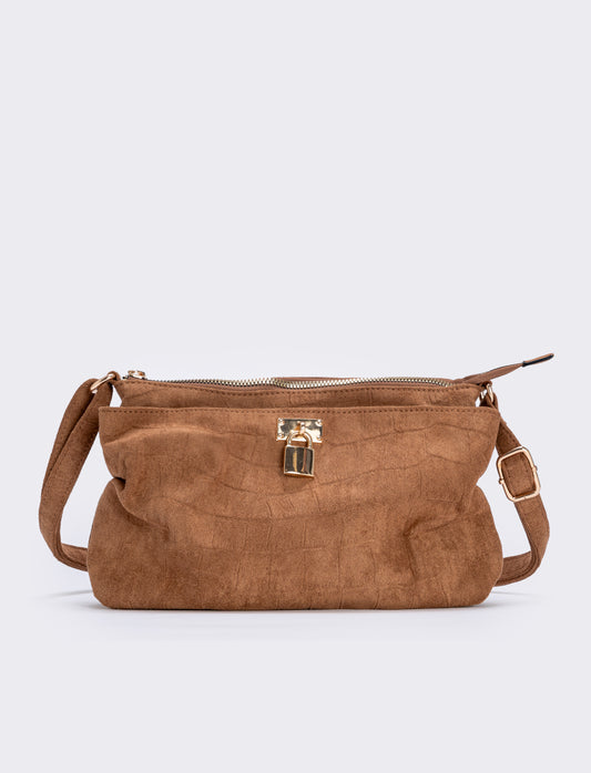 Borsetta suede cocco con lucchetto - Cammello