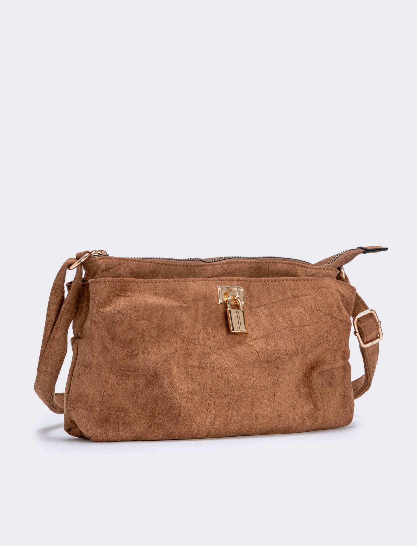 Coconut suede handbag with lock - BROWN