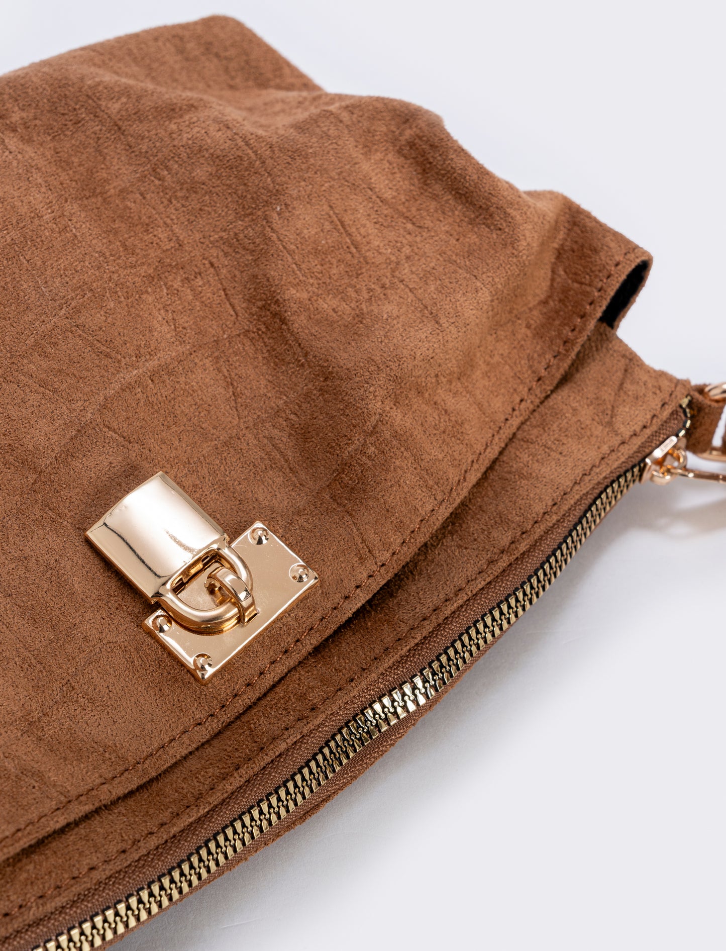 Coconut suede handbag with lock - BROWN