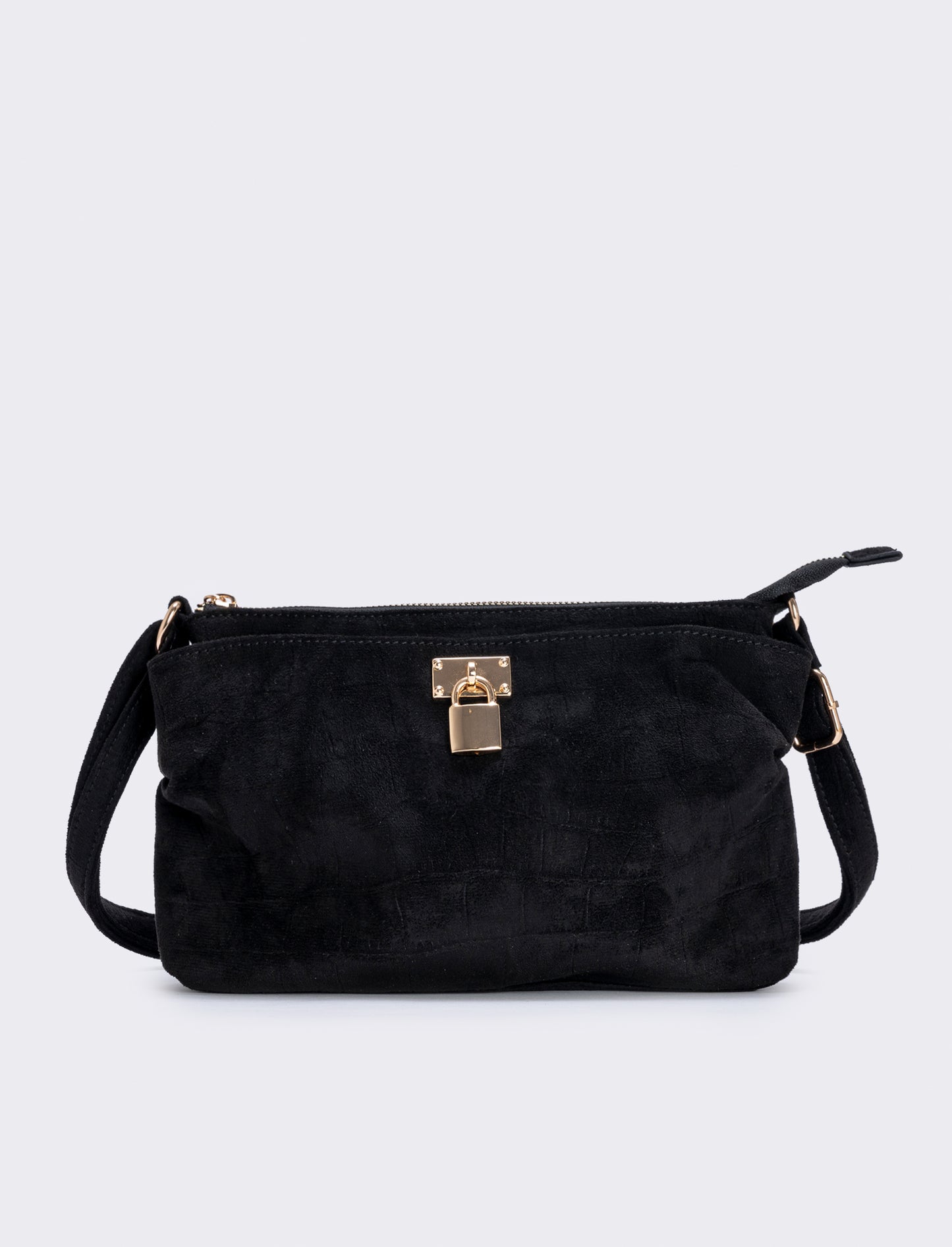 Borsetta suede cocco con lucchetto - Nero