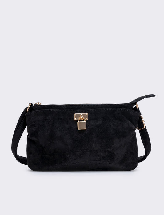 Borsetta suede cocco con lucchetto - Nero