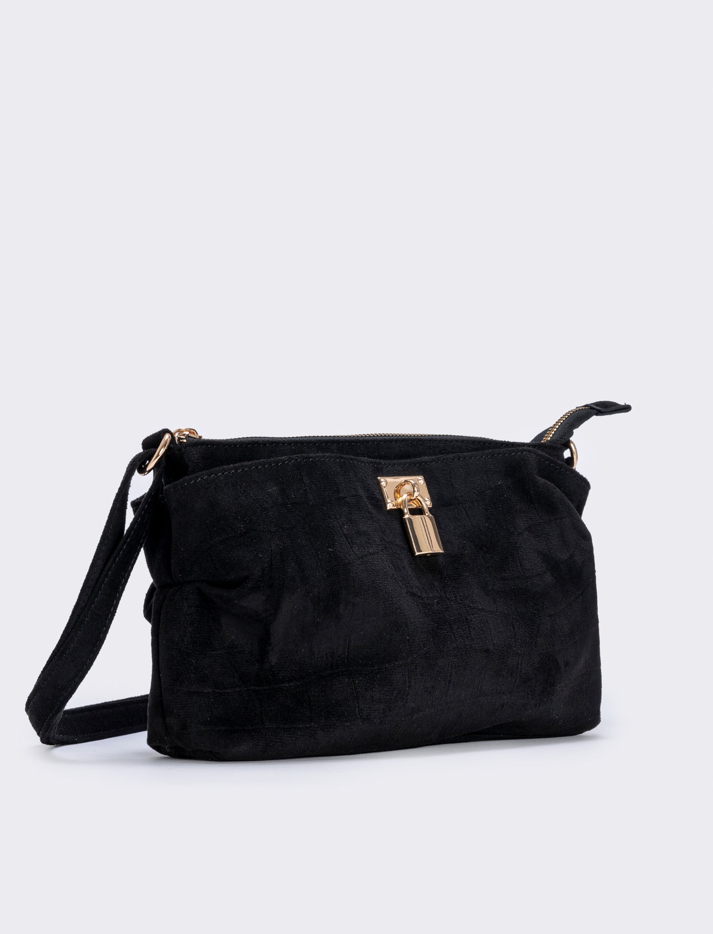 Borsetta suede cocco con lucchetto - Nero