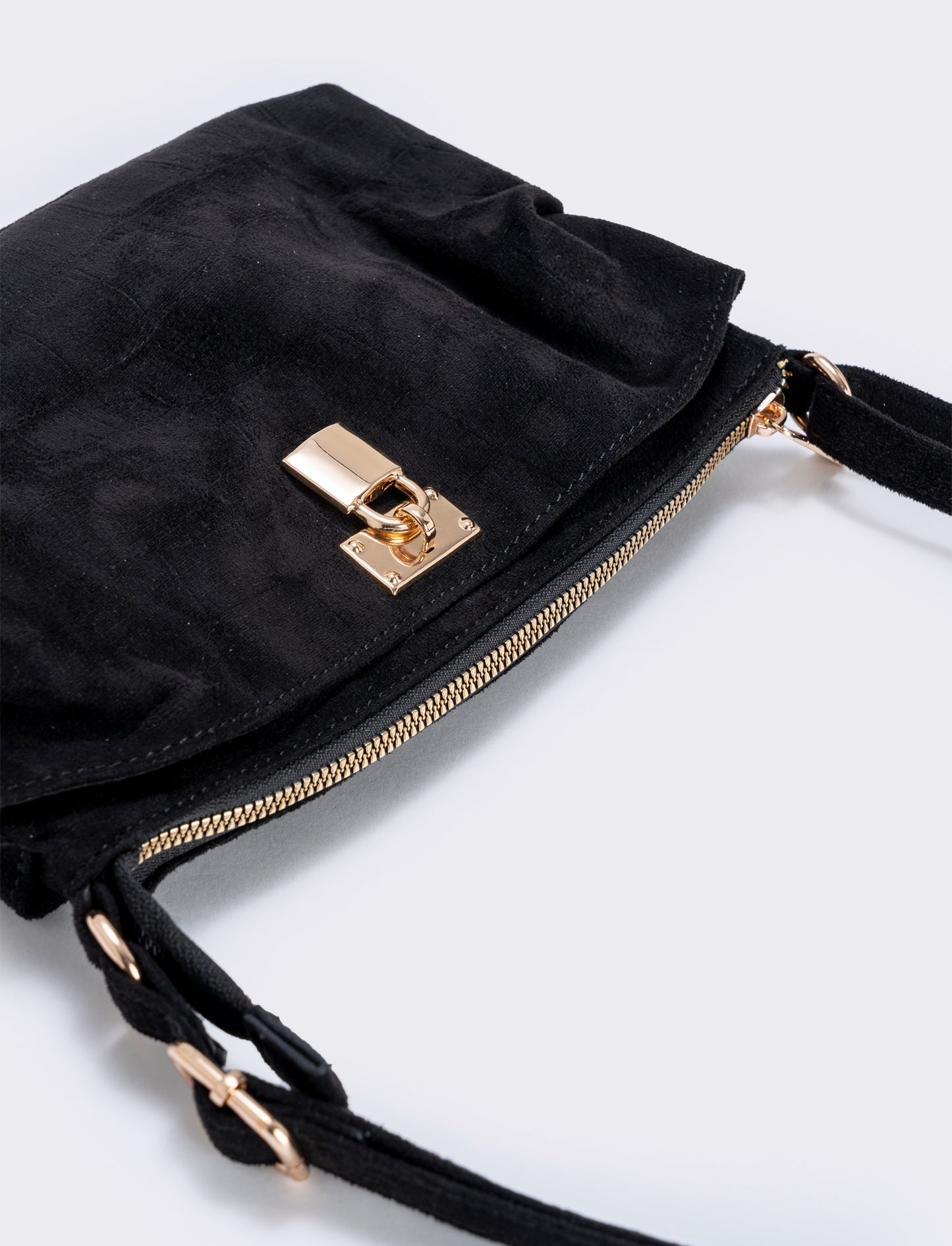 Borsetta suede cocco con lucchetto - Nero