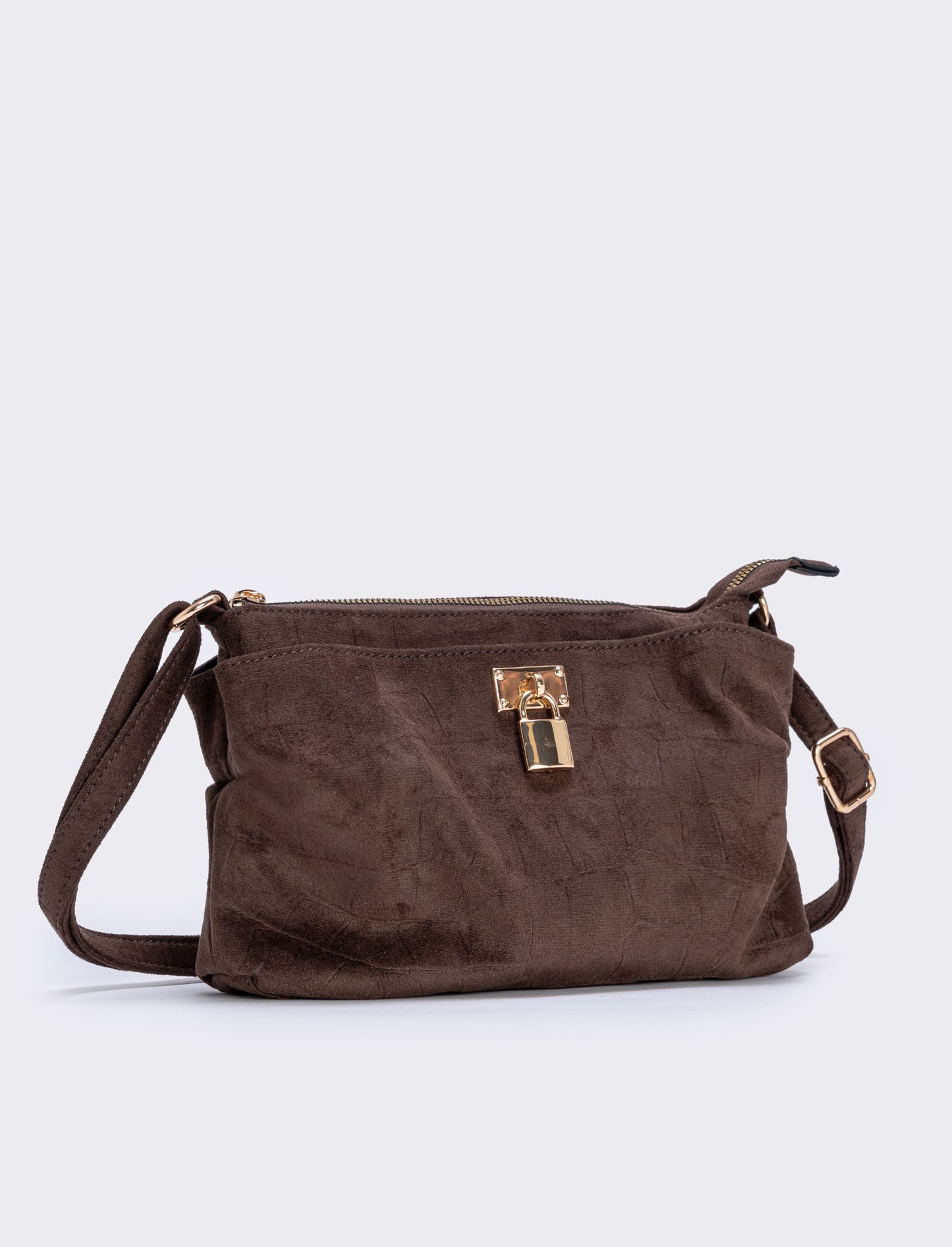 Borsetta suede cocco con lucchetto - Moro