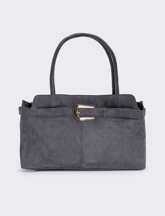 Suede bag with large buckle - Grey