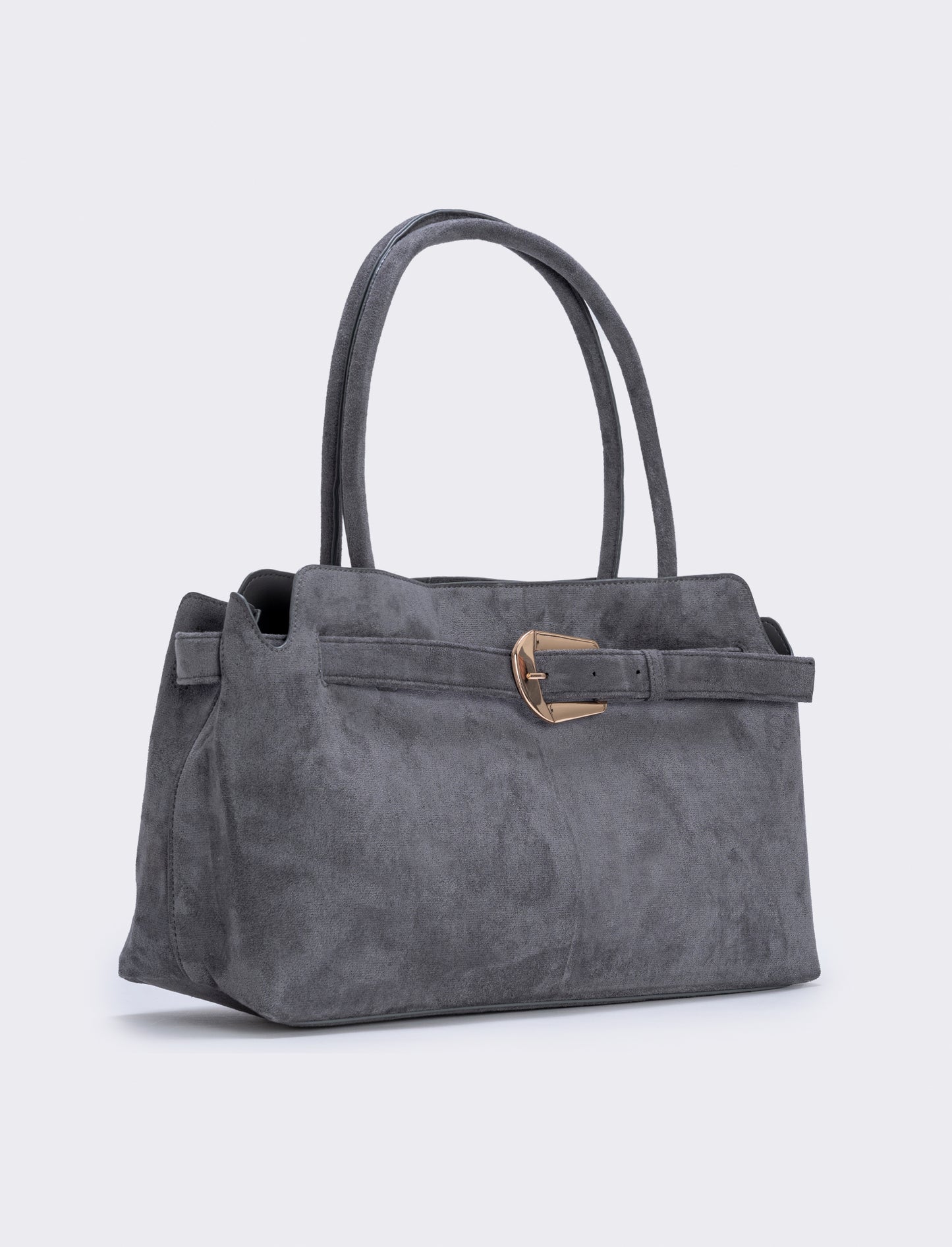 Suede bag with large buckle - Grey