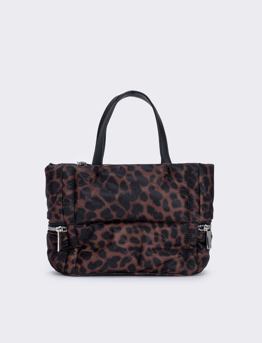 Shopper trapuntata con tasche laterali - Leopardato