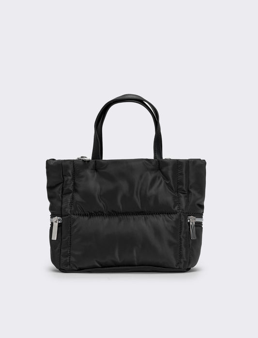 Shopper trapuntata con tasche laterali - Nero
