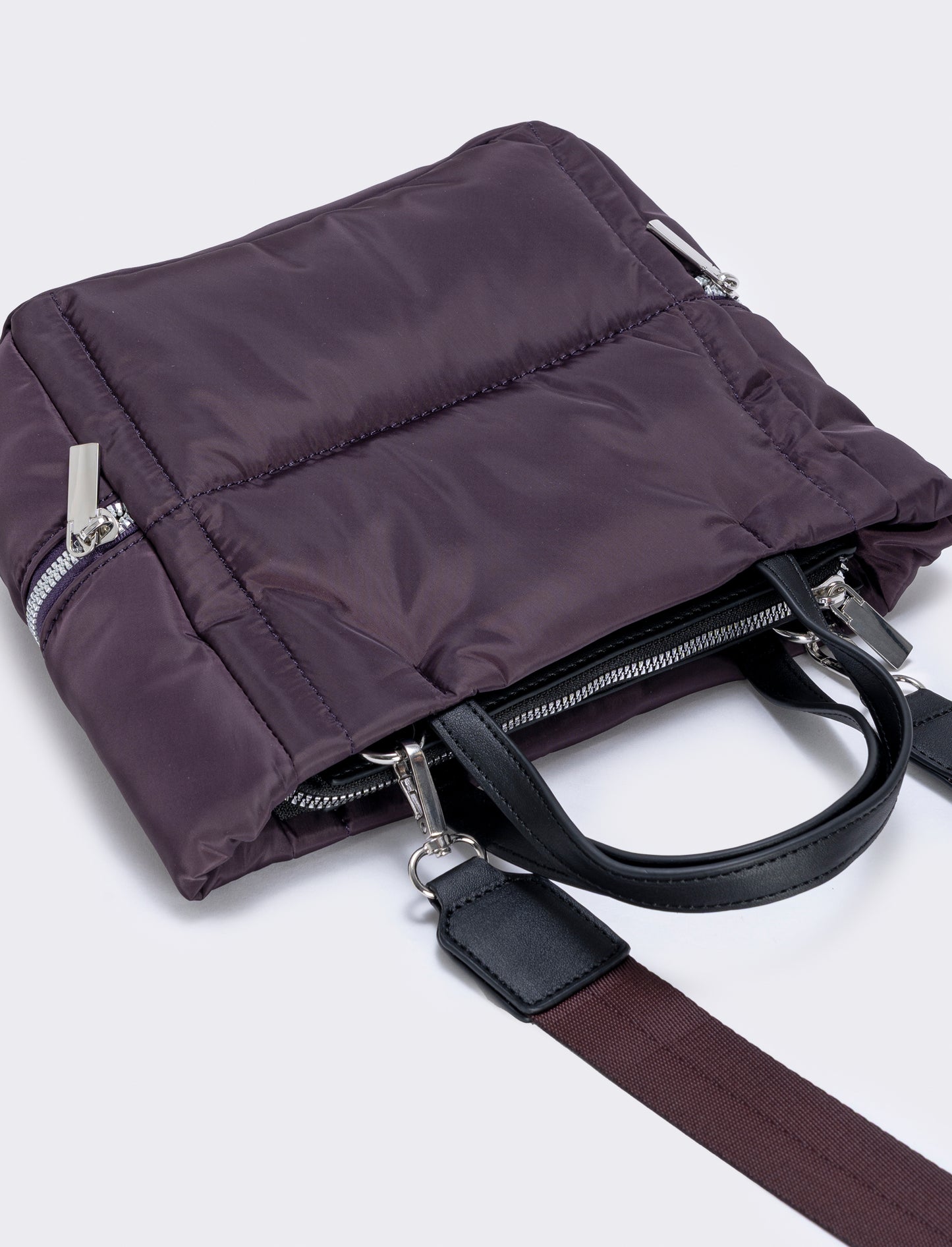 Shopper trapuntata con tasche laterali - Viola prugna