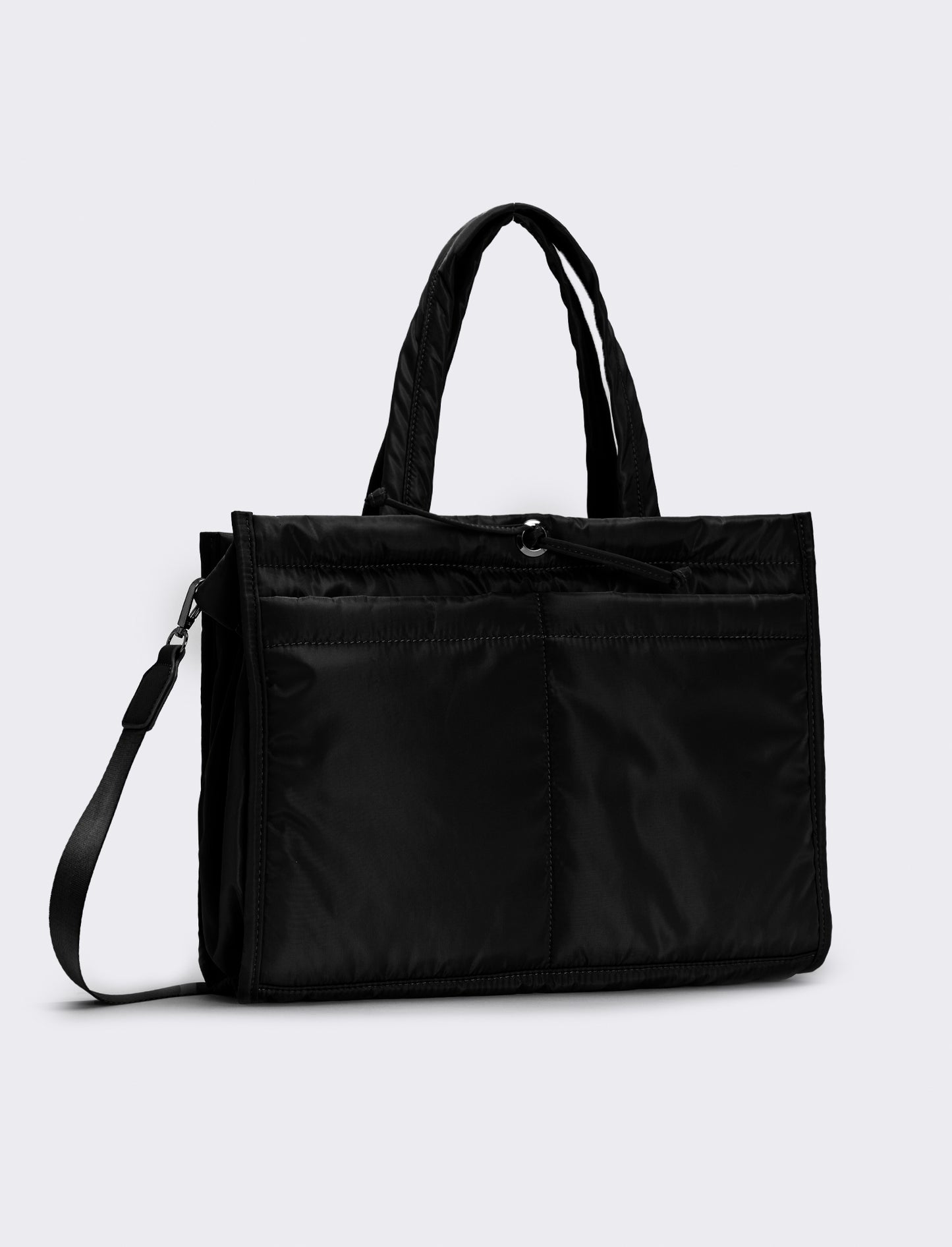 Shopper nylon a mano multi tasche grande - Nero