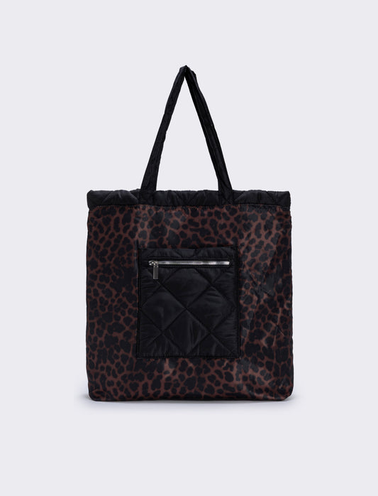 Shopper nylon double face con tasca - Leopardato