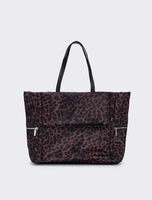 Shopper nylon con tasche laterali zip - Leopardato
