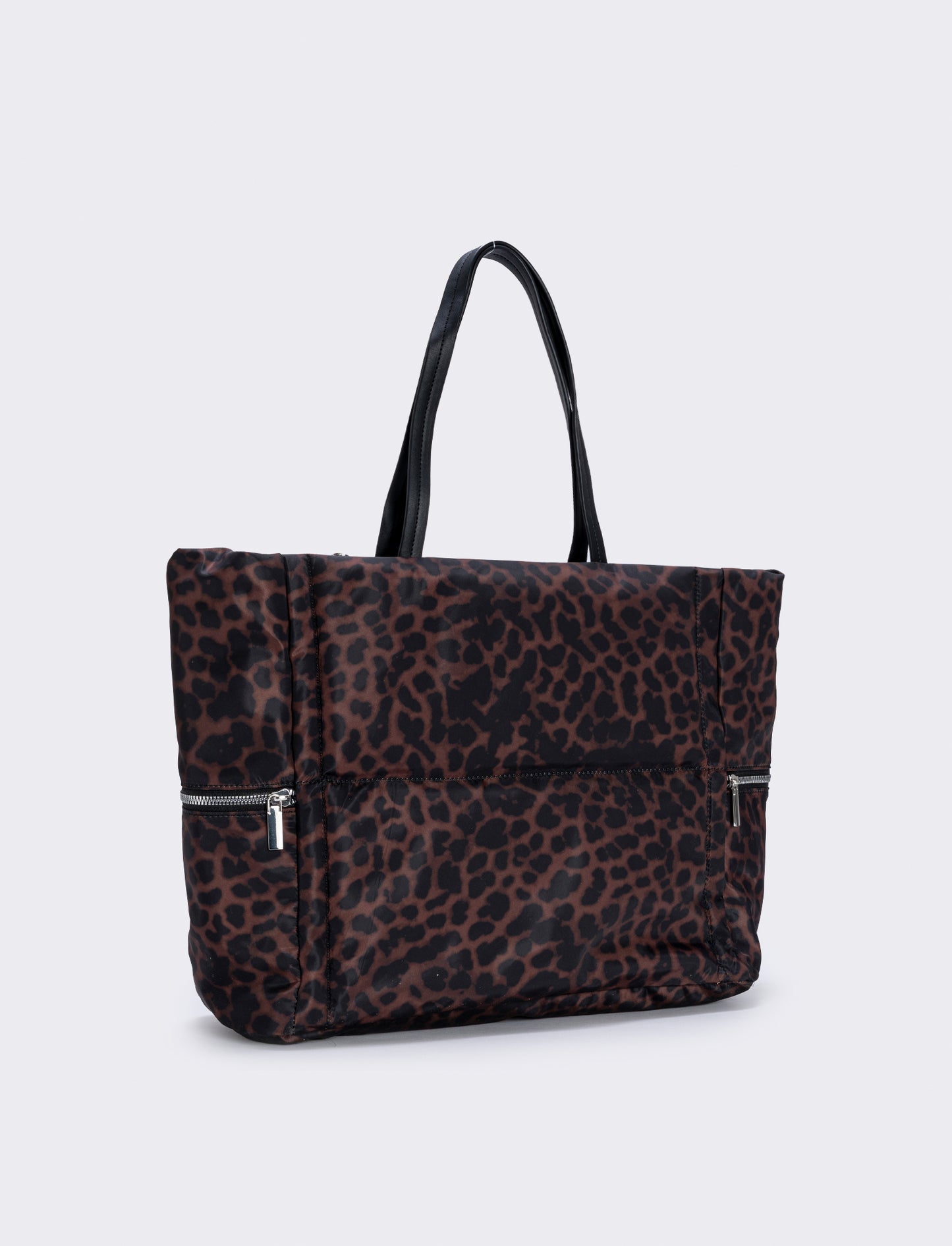 Shopper nylon con tasche laterali zip - Leopardato
